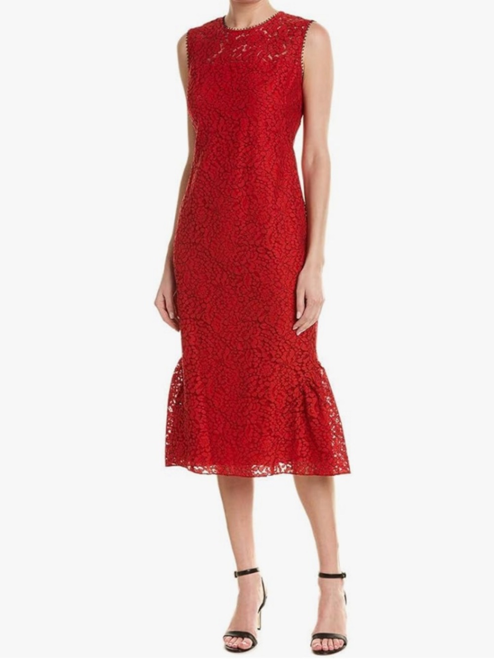 Shoshanna Red Lace Sleeveless Midi Dress